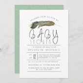 Feather Watercolor Babydusche Einladung (Vorne/Hinten)