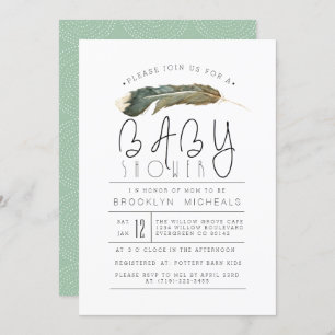 Feather Watercolor Babydusche Einladung