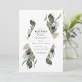 Feather Watercolor | Boho Birthday Invite Einladung (Stehend Vorderseite)