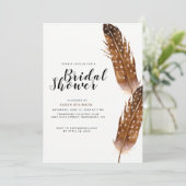 Feather Watercolor Bridal Dusche Einladung (Stehend Vorderseite)