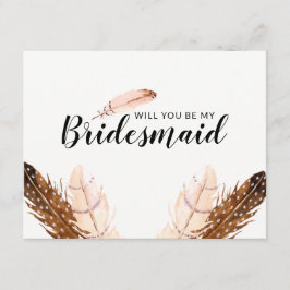 Feather Watercolor Bridesmaid Einladung