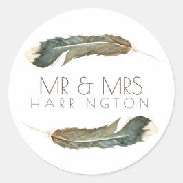 Feather Watercolor Duo | Herr & Frau Runder Aufkleber