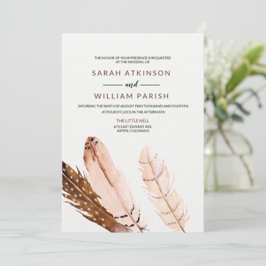 Feather Watercolor Einladung (Stehend Vorderseite)