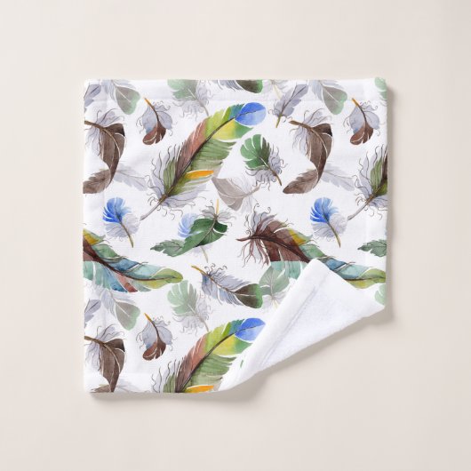Feather Watercolor Muster Badhandtuch Set (Waschlappen)