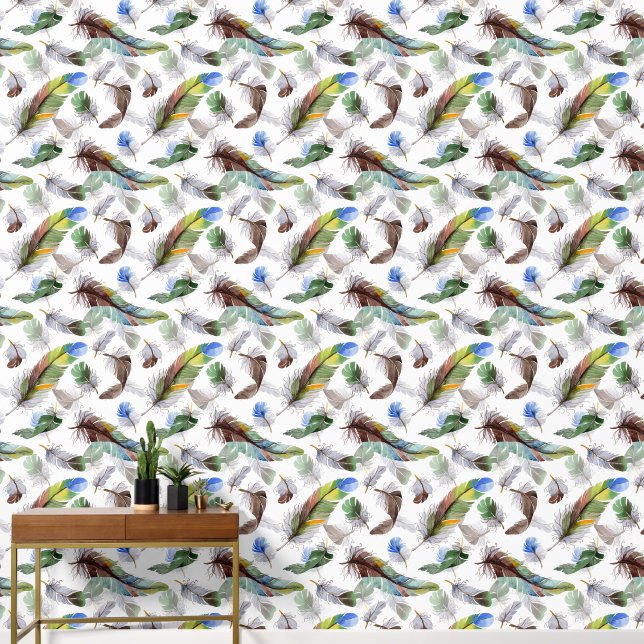 Feather Watercolor Muster Tapete (Korridor)