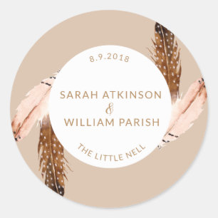 Feather Watercolor Wedding Sticker