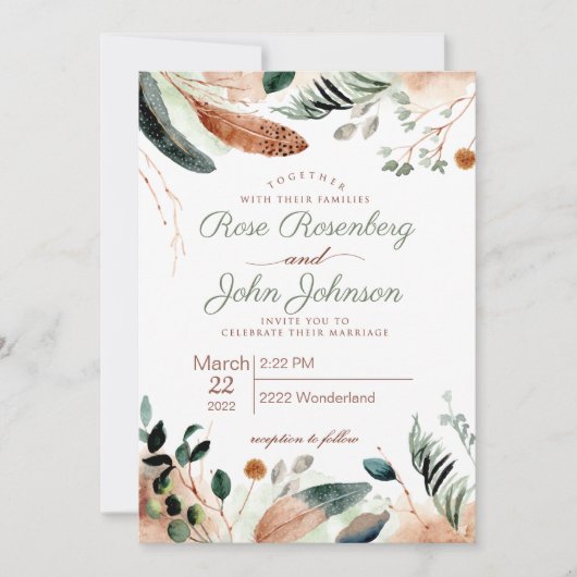 Feather Wedding Einladung (Vorderseite)