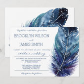 Feather Wedding Einladungen blau und Lila (Vorne/Hinten)