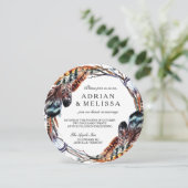 Feather Wedding Invitation 5.25 x 5.25 Circle Einladung (Stehend Vorderseite)