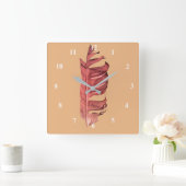 Feather zeichne originelle Kunstillustrierung Quadratische Wanduhr (Zuhause)