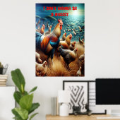 Feathered Ansammlung: Hühner auf der Wiese spielen Poster (Heimbüro)