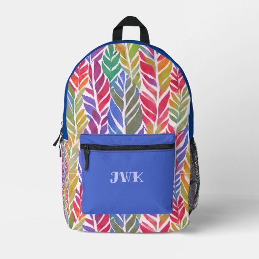 Feathered Elegance Monogram Bedruckter Rucksack (Vorderseite)