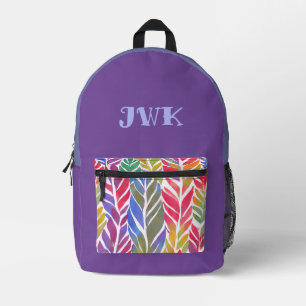 Feathered Elegance Personalisiert Monogram Bedruckter Rucksack