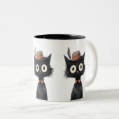 Feathered Feline Fancy Black Cat Zweifarbige Tasse (VorderseiteRechts)