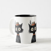 Feathered Feline Fancy Black Cat Zweifarbige Tasse (Vorderseite Links)