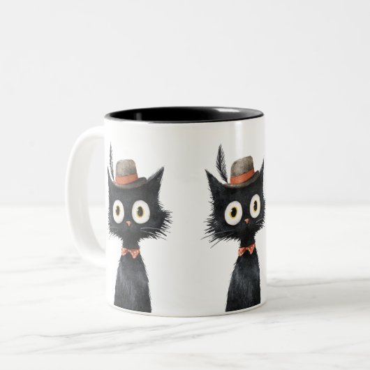 Feathered Feline Fancy Black Cat Zweifarbige Tasse (Vorderseite Links)