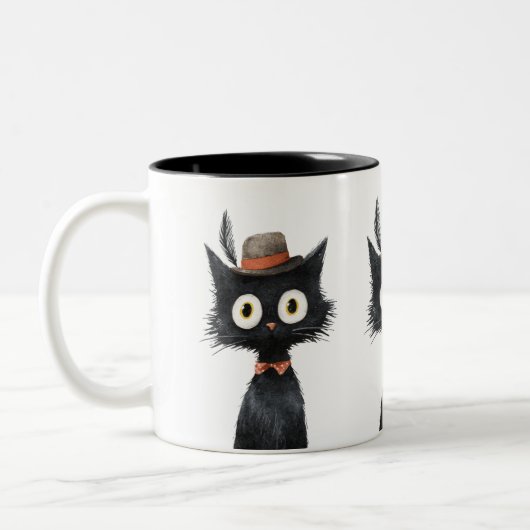 Feathered Feline Fancy Black Cat Zweifarbige Tasse (Links)