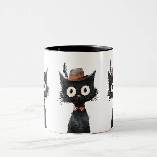 Feathered Feline Fancy Black Cat Zweifarbige Tasse (Mittel)
