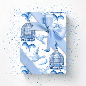 Feathered Fete in Blue Porcelain Geschenkpapier