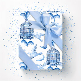 Feathered Fete in Blue Porcelain Geschenkpapier