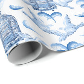 Feathered Fete in Blue Porcelain Geschenkpapier (Rolleneckpunkt)