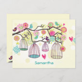 Feathered Friends Spring Flat Notecard Mitteilungskarte (Vorne/Hinten)