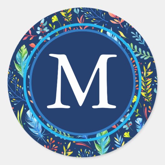 Feathered Monogram Runder Aufkleber (Vorderseite)