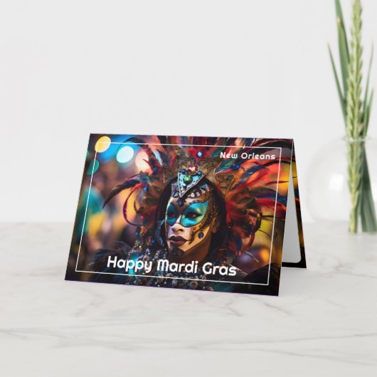 💚 💜 💛 Feathered Splendor: Mardi Gras Opulence Karte (Vorderseite)