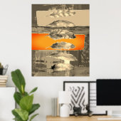 Feathers Abstract Modern Brown Orange Poster Print (Heimbüro)