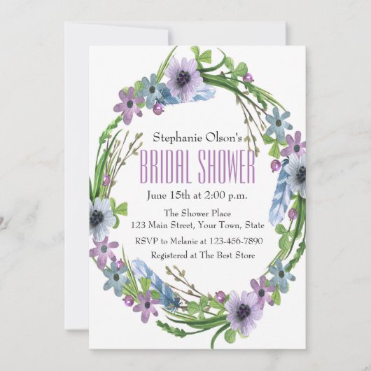 Feathers and Blume Brautparty Einladung (Vorderseite)