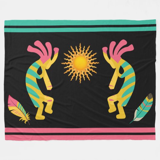 Feathers and Kokopelli Fleece Blanket (Vorderseite (Horizontal))