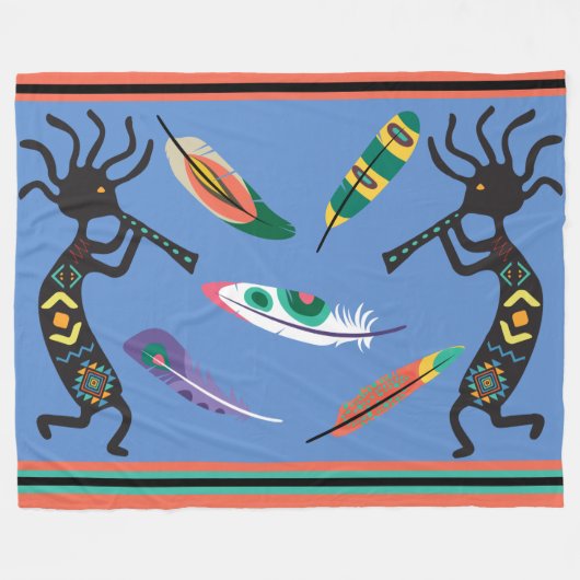 Feathers and Kokopelli Fleece Blanket (Vorderseite (Horizontal))