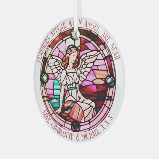 Feathers Appear Red Christmas Angel Stains Ornament Aus Glas (Vorderseite links)