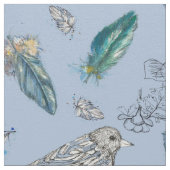 Feathers Birds Blätter Zeichnend Nature Blue Stoff (Nahaufnahme)