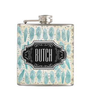 Feathers Black and Tan Hipster Pattern Flachmann