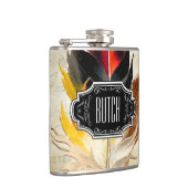 Feathers Black Yellow Hipster Pattern Flachmann (Rechts)