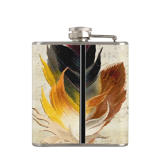 Feathers Black Yellow Hipster Pattern Flachmann (Rückseite)