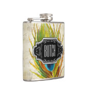 Feathers Black Yellow Hipster Pattern Flachmann (Rechts)