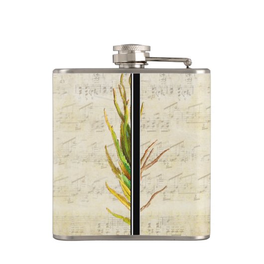 Feathers Black Yellow Hipster Pattern Flachmann (Rückseite)