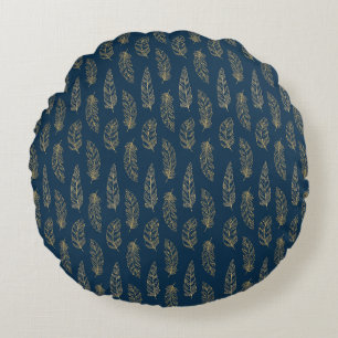 FEATHERS BLAU UND GELBE PATTERN CUSHION RUNDES KISSEN