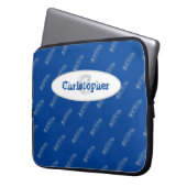 Feathers Blue White Modern Monogram Name Template Laptopschutzhülle (Vorderseite Links)