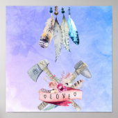 Feathers Blume und Liebe Wasserfarbdesign Poster (Vorne)