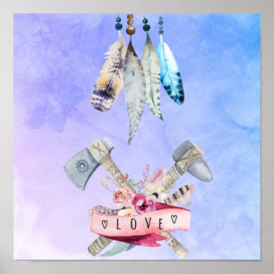 Feathers Blume und Liebe Wasserfarbdesign Poster