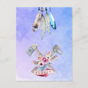 Feathers Blume und Liebe Wasserfarbdesign Postkarte