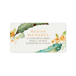 Feathers Bohemisch romantische Aquamarine Hochzeit Adressaufkleber