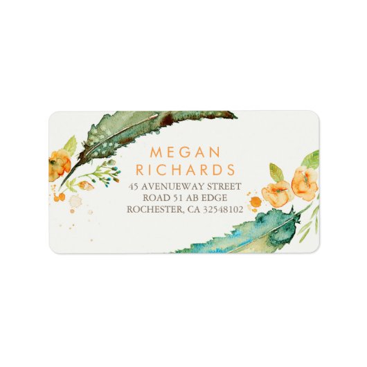 Feathers Bohemisch romantische Aquamarine Hochzeit Adressaufkleber (Vorne)