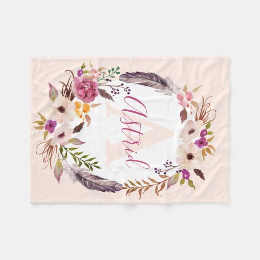 Feathers Boho Aquarelltüte Fleecedecke (Vorderseite (Horizontal))