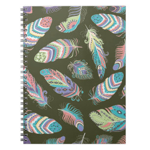 Feathers Boho Nahtlose Muster. Stammesvolkszurück Notizblock