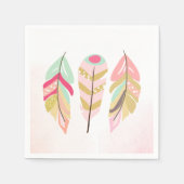 Feathers Boho Paper Napkins Pink Gold Girl Wild Serviette (Vorderseite)