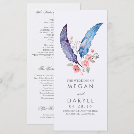 Feathers Boho Wedding Programs Programm (Vorne/Hinten)